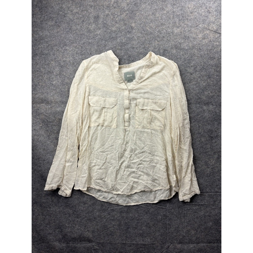 Maeve Women's Size 12 Polka Dot Henley Blouse Sheer Boho Beach Coastal Grandma